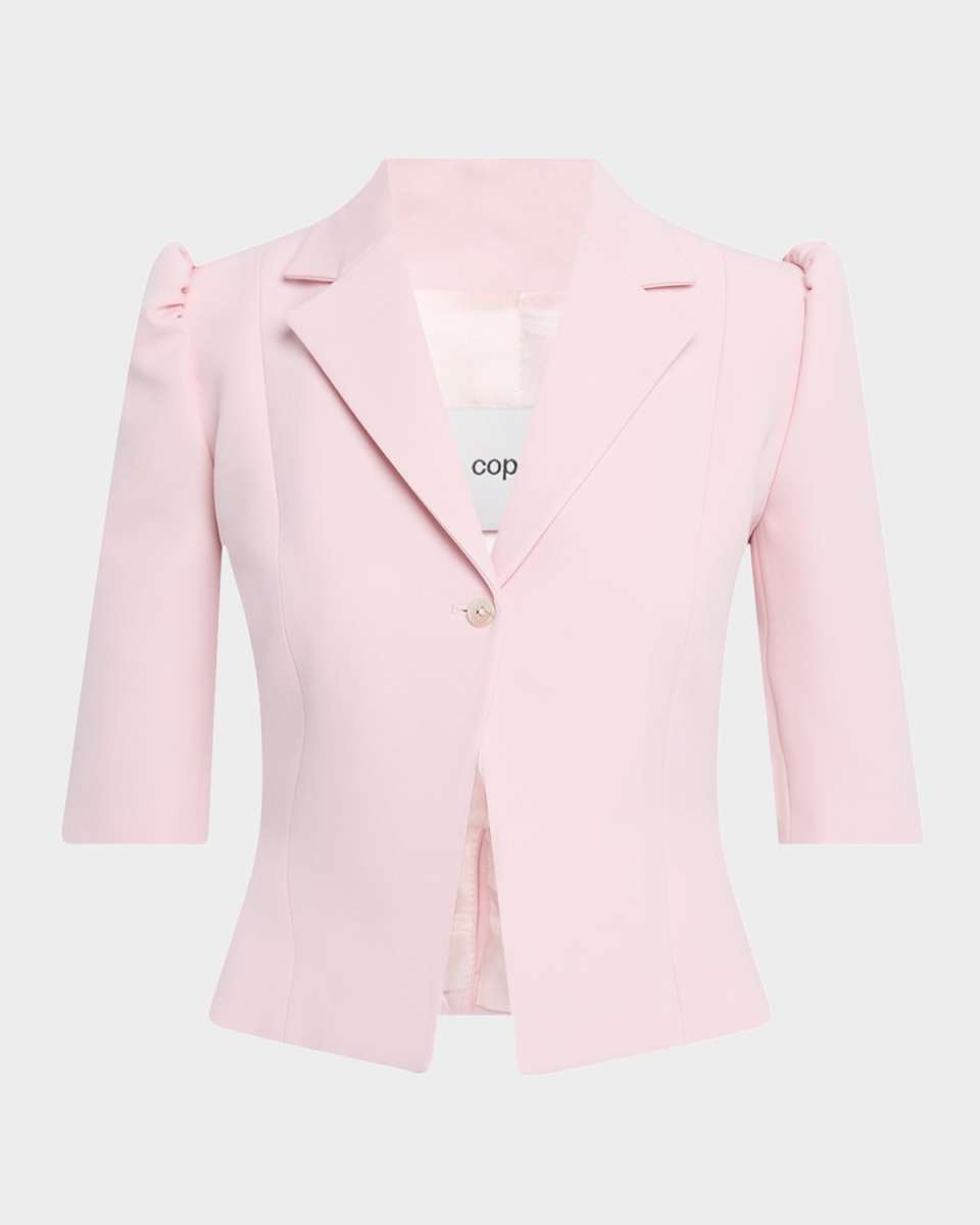 Puff-Shoulder Slim Tailored Crop Jacket